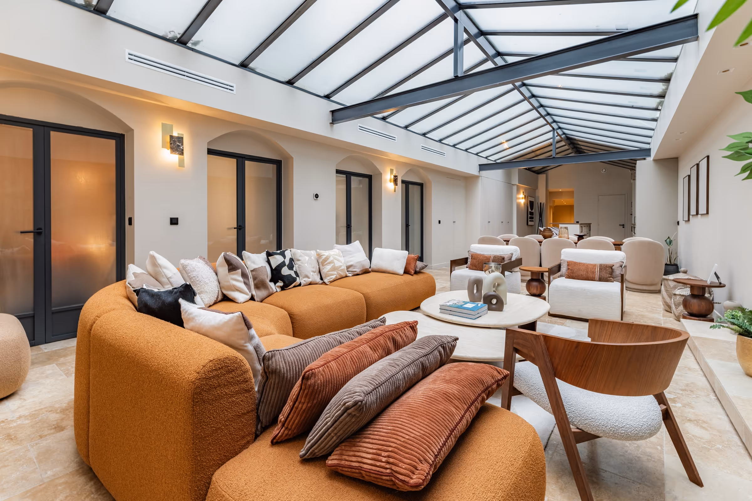 Sunlit interior with warm natural materials